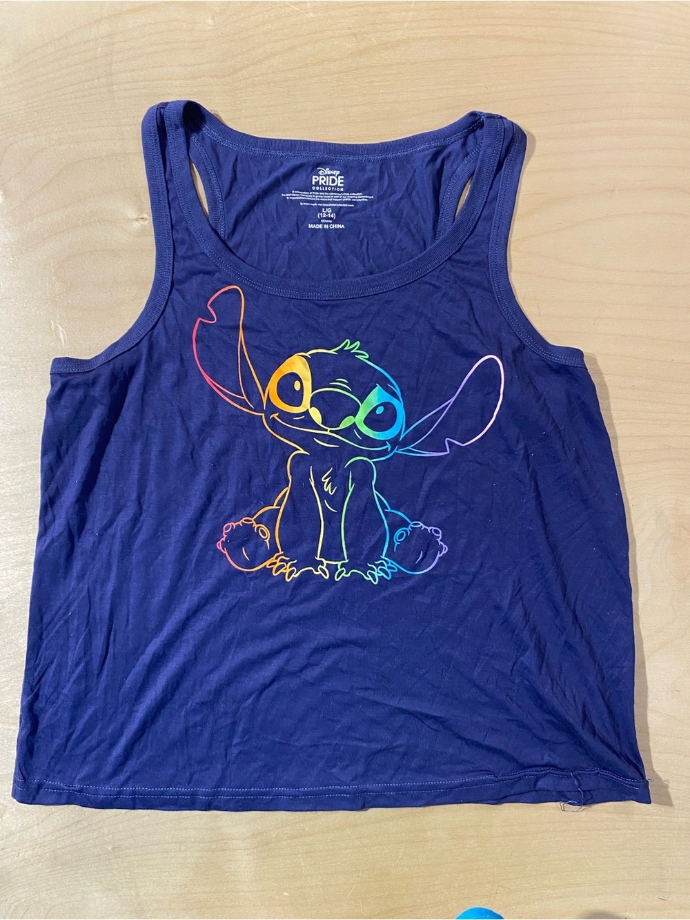 Disney Pride Navy Blue Tank Top with Rainbow Stitch Outline Large (12-14) (RW)